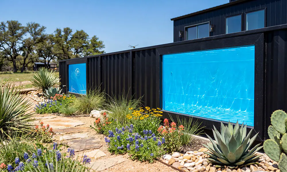 Dual acrylic window panels on Ecopool container pool