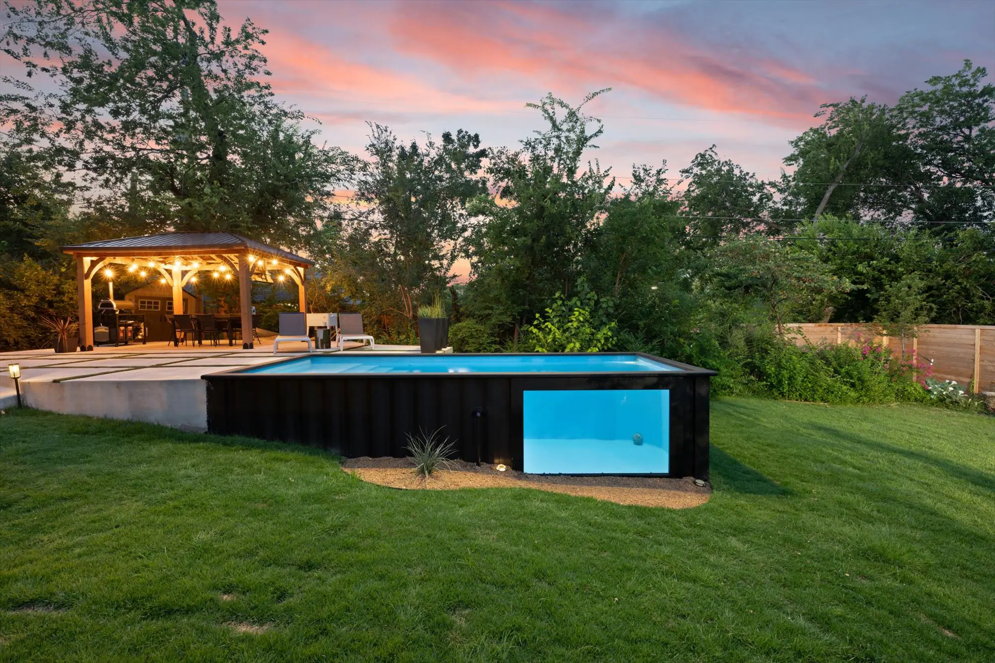 Container pool Oklahoma - completed backyard oasis