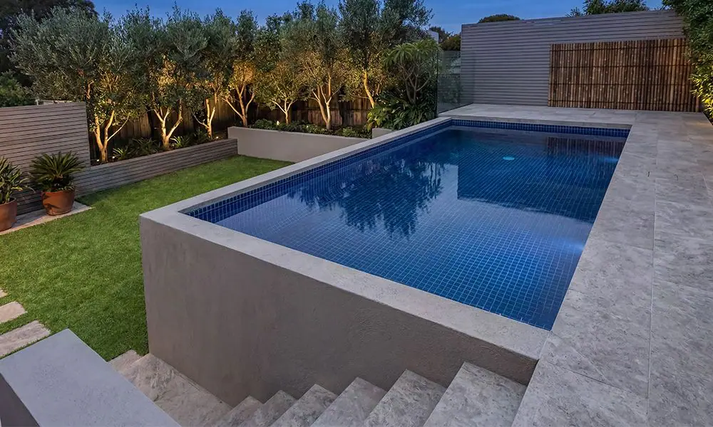 Semi-Inground Pool with Natural Stone Cladding