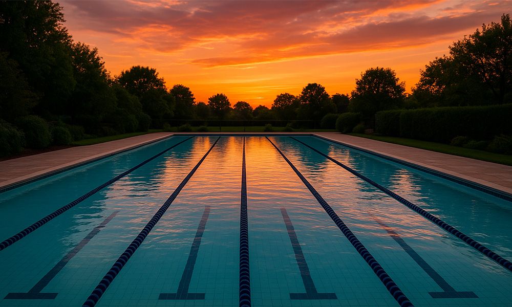 Commercial Lap Pool Dusk View
