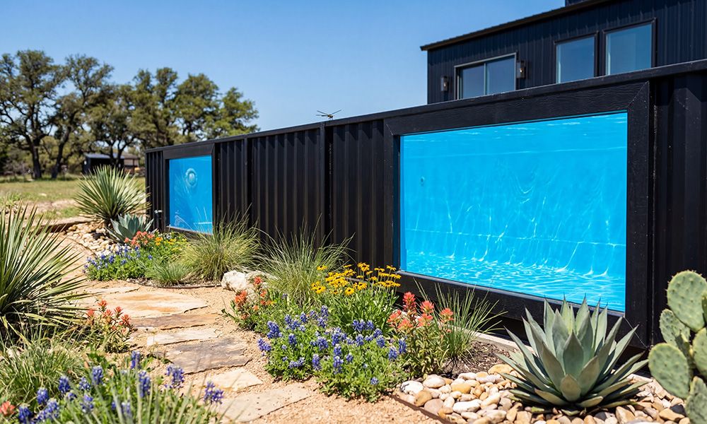 Close-up of dual acrylic pool windows on Ecopool