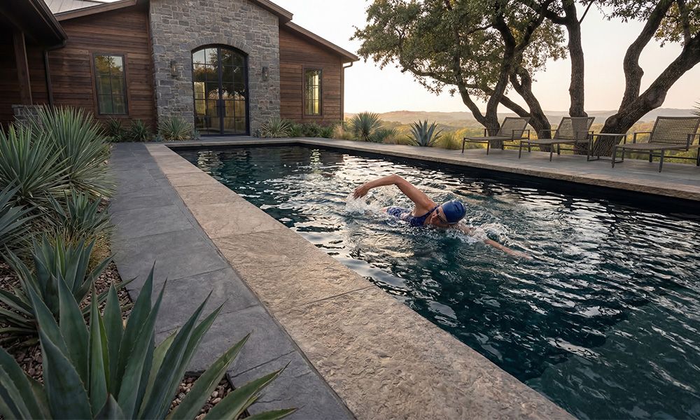 Woman swimming in an Ecopool exercise pool
