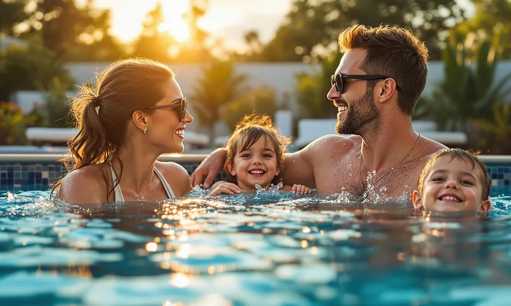 Family smiling in Ecopool swimming pool