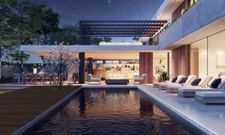 Ecopool Shipping Container Pool at Night