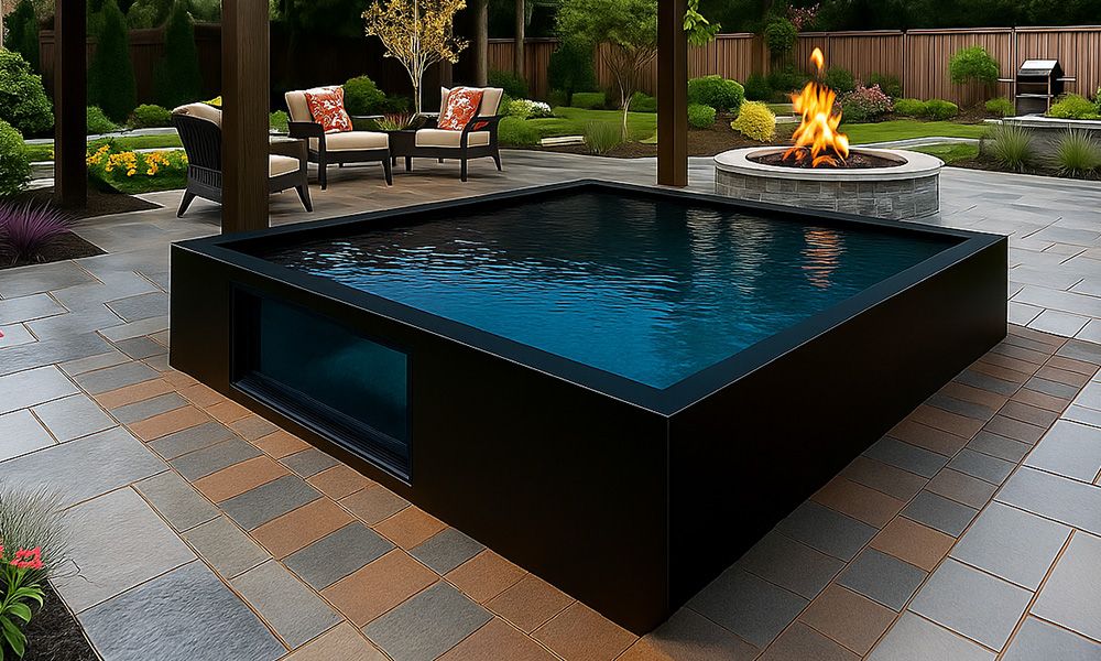 Modern Outdoor Firepit Pool with Window