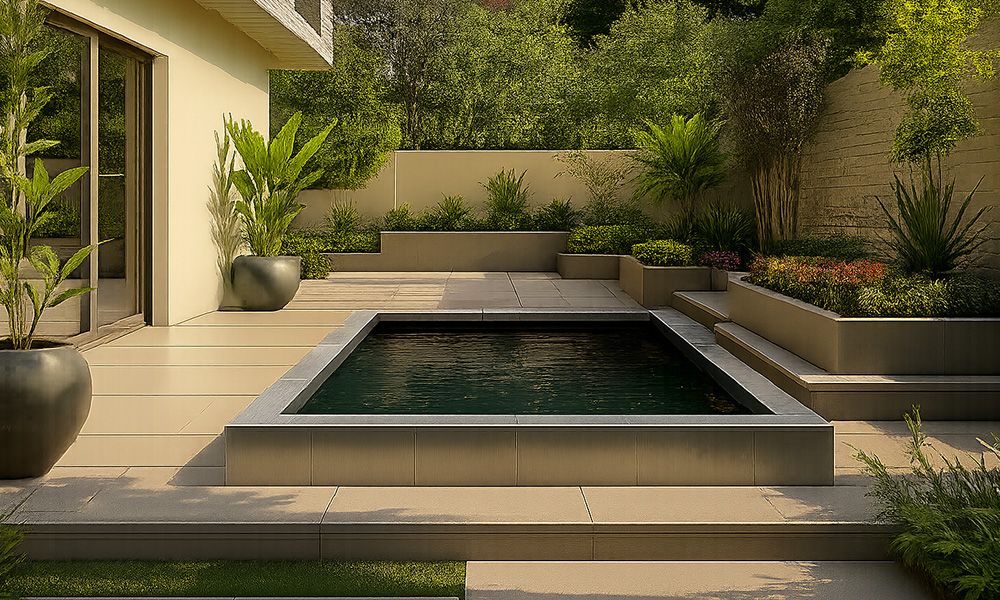 Modern Steel Pool with Olive Tree