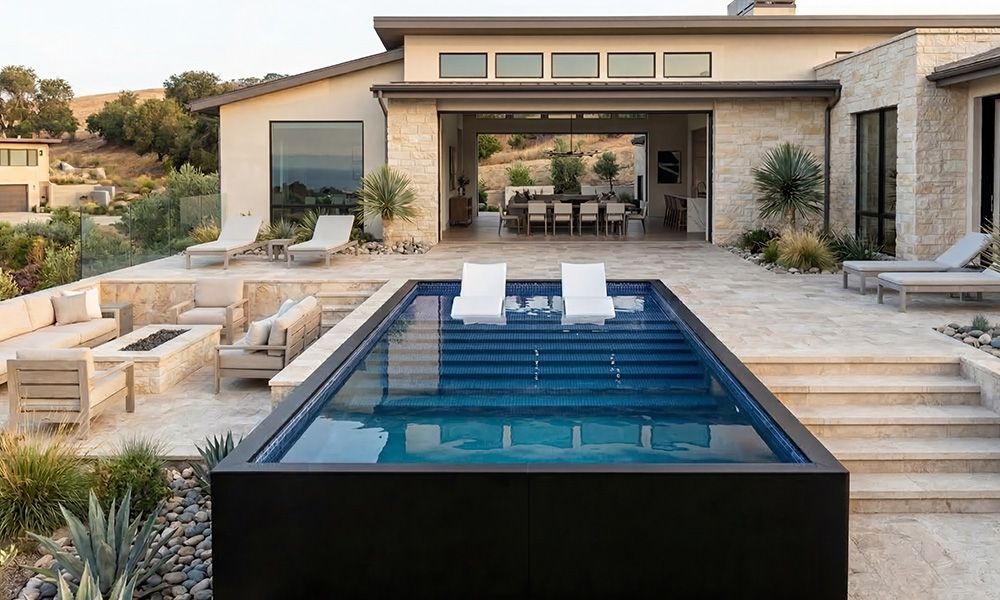Semi-Inground Pool with Rock Surround Showing Steel Construction