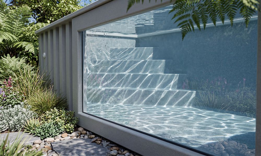 Ecopool container pool window viewed from the side