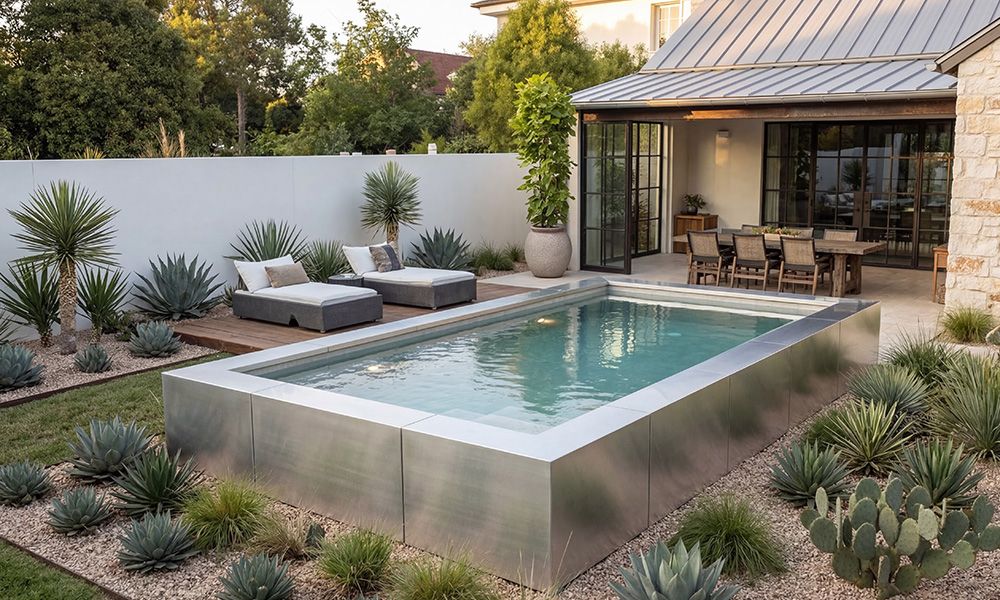 Steel cowboy pool with silver architectural finish