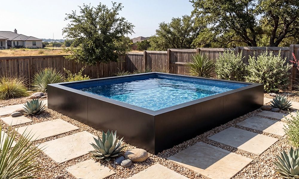 Semi-Inground Pool at Sunset on Hilltop Property