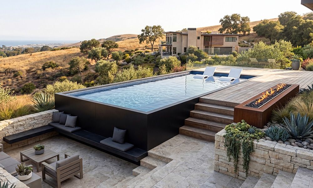 Semi-Inground Pool Integrated into Hillside Landscape