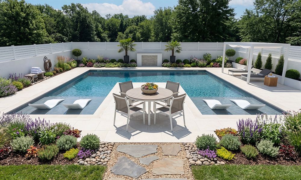 U-shape modular steel pool with baja ledges and premium interior