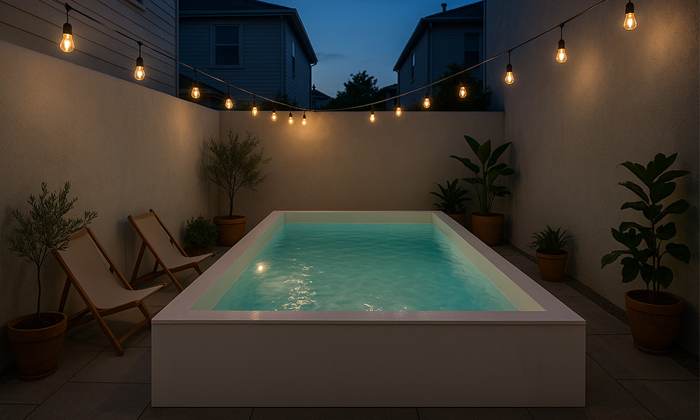 Compact above-ground Ecopool in small backyard