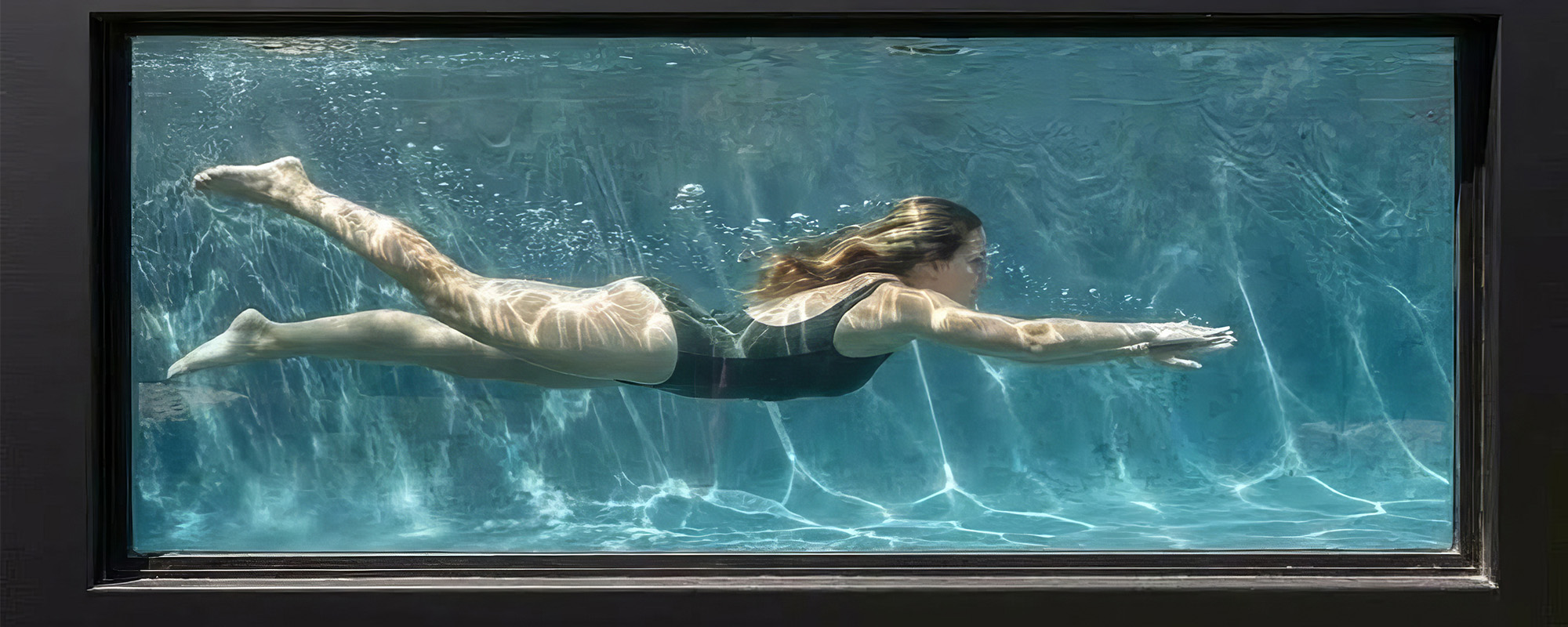 Woman swimming in a black Ecopool architectural pool