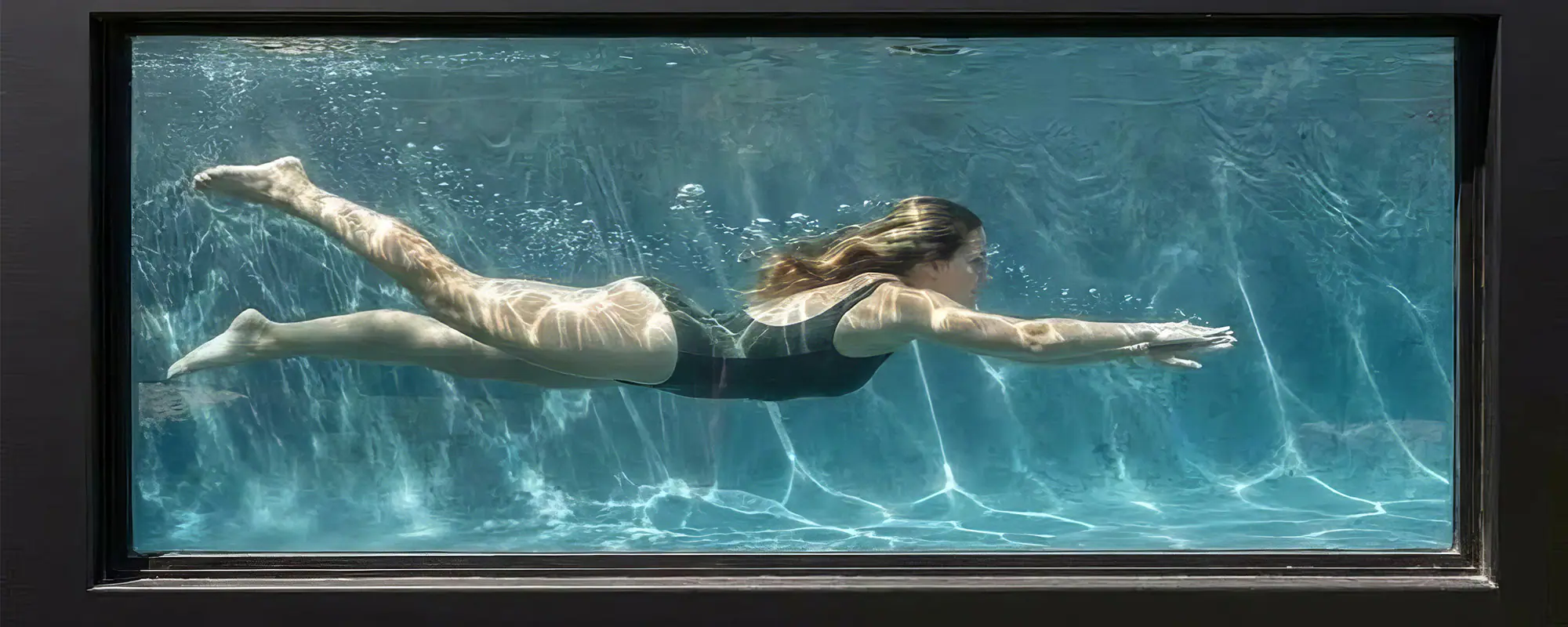 Woman swimming in a black Ecopool architectural pool