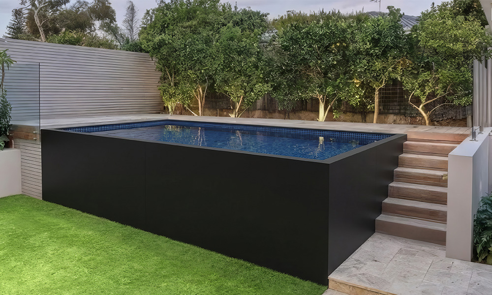 Small Architectural Steel Pool with Stairs and Deck