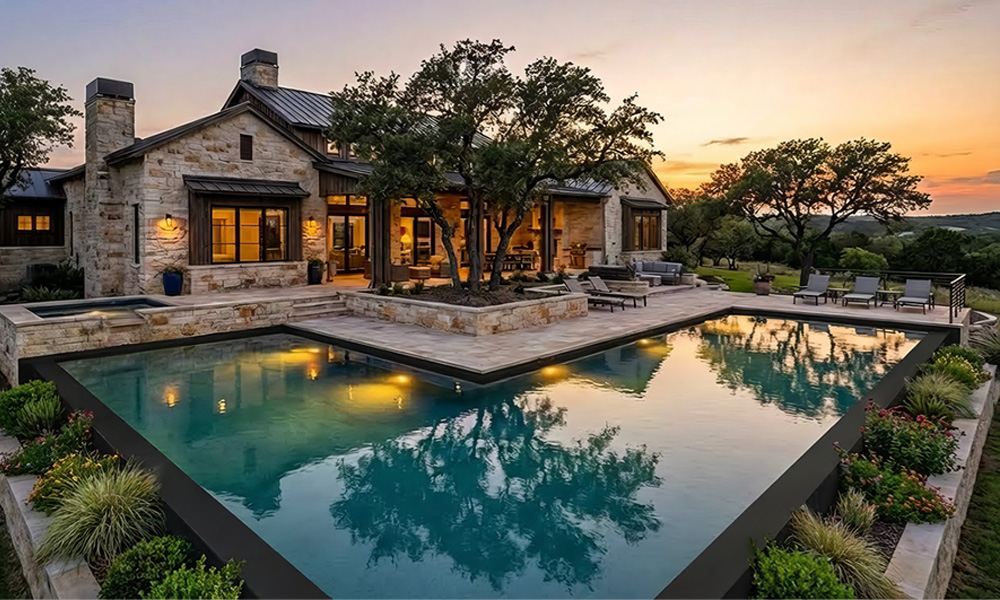 L-Shape architectural pool with custom panel configuration