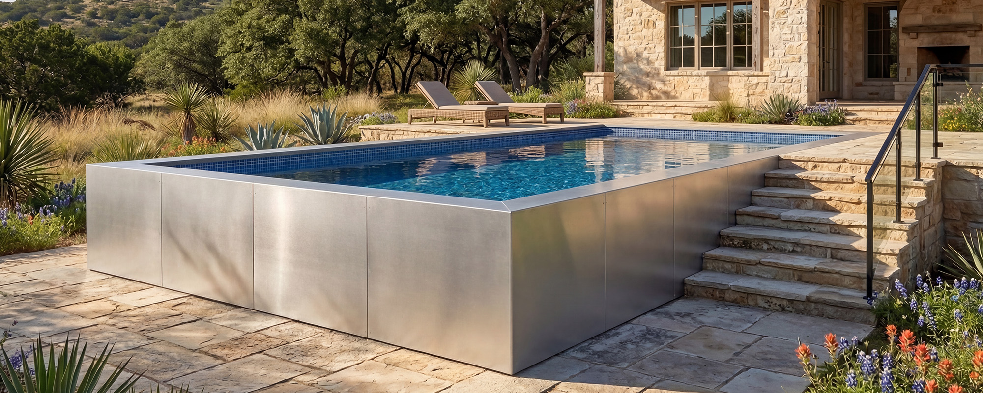 Inground pool with Texas limestone decking and clean coping detail