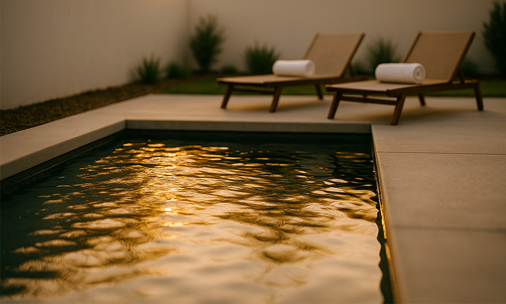 Inground pool with spa features and modern water elements