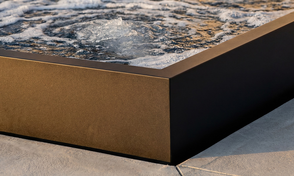 Ecopool architectural hot tub with premium panel frame exterior