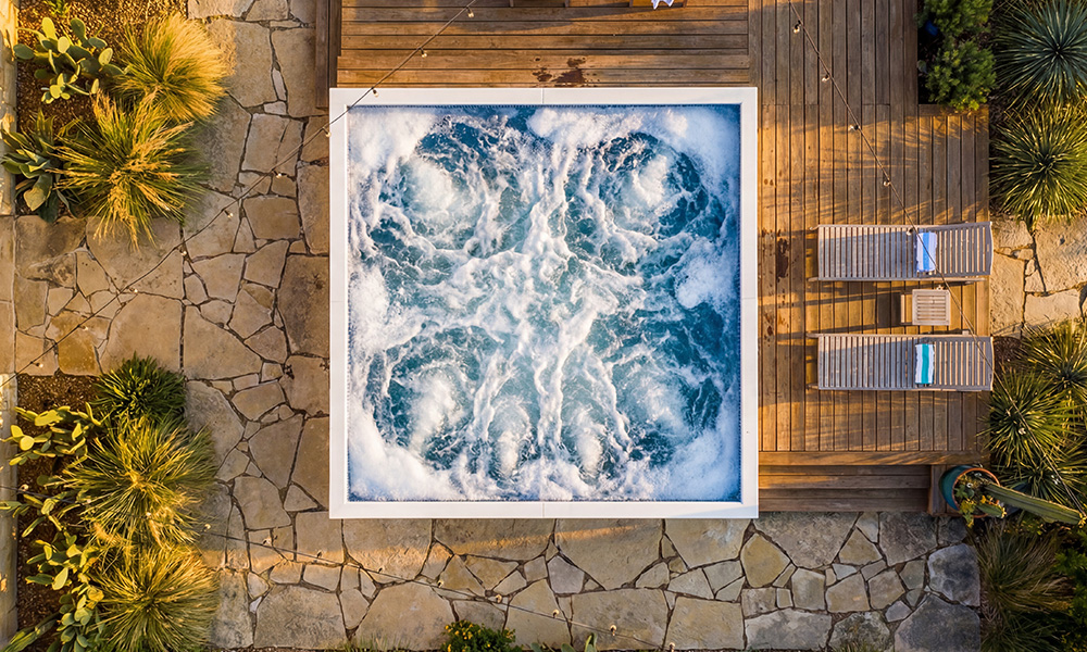 Top-down view of white S-Series Ecopool hot tub