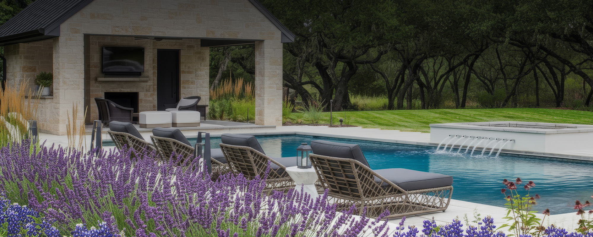 Inground S-Series steel pool flush with deck