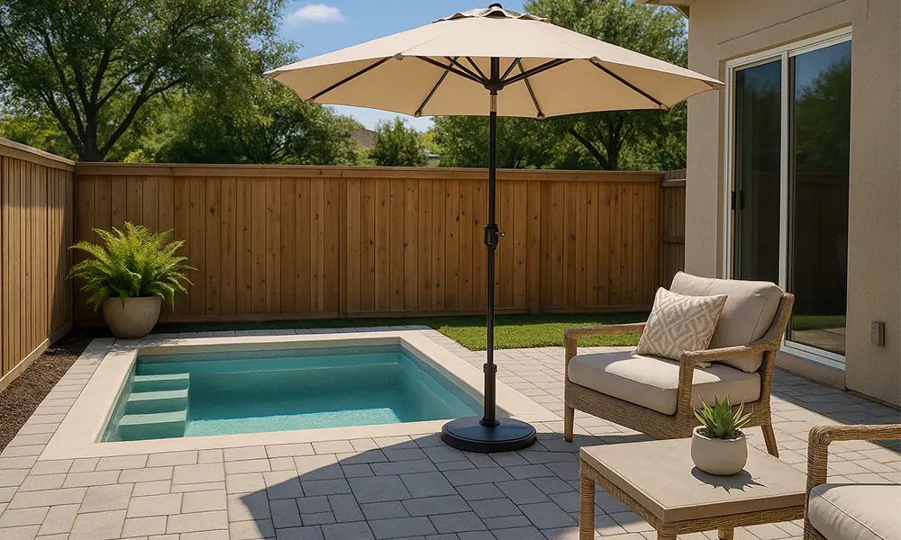 Chic modern plunge pool with minimalist landscaping