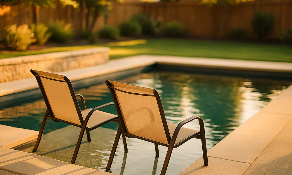 Plunge pool bathed in golden hour sunlight