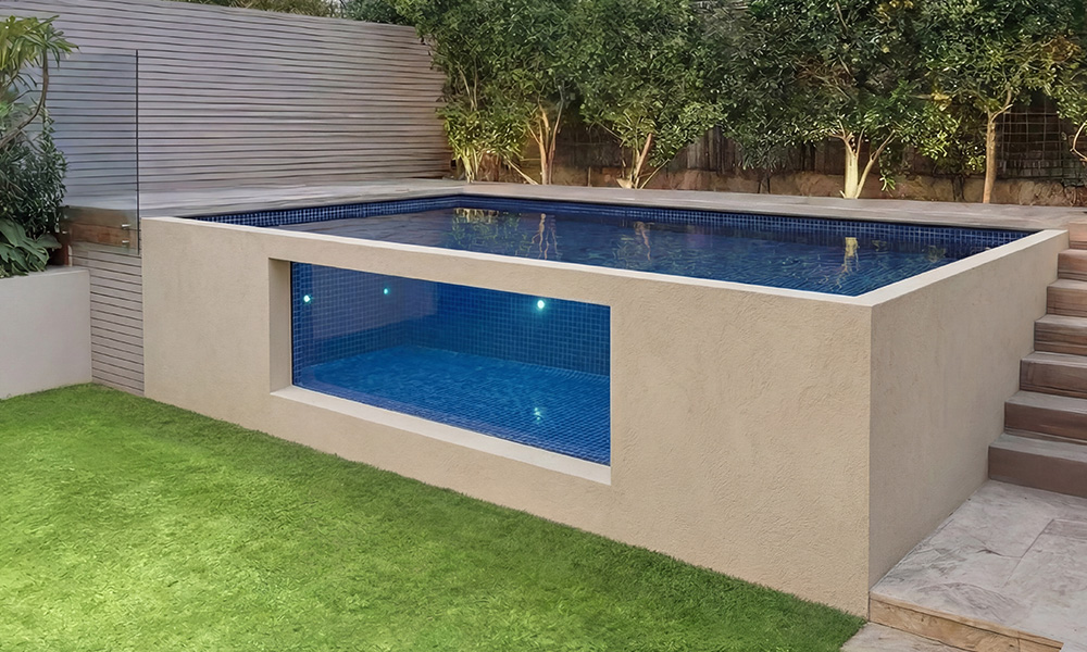 Canvas S-Series pool with stucco exterior finish