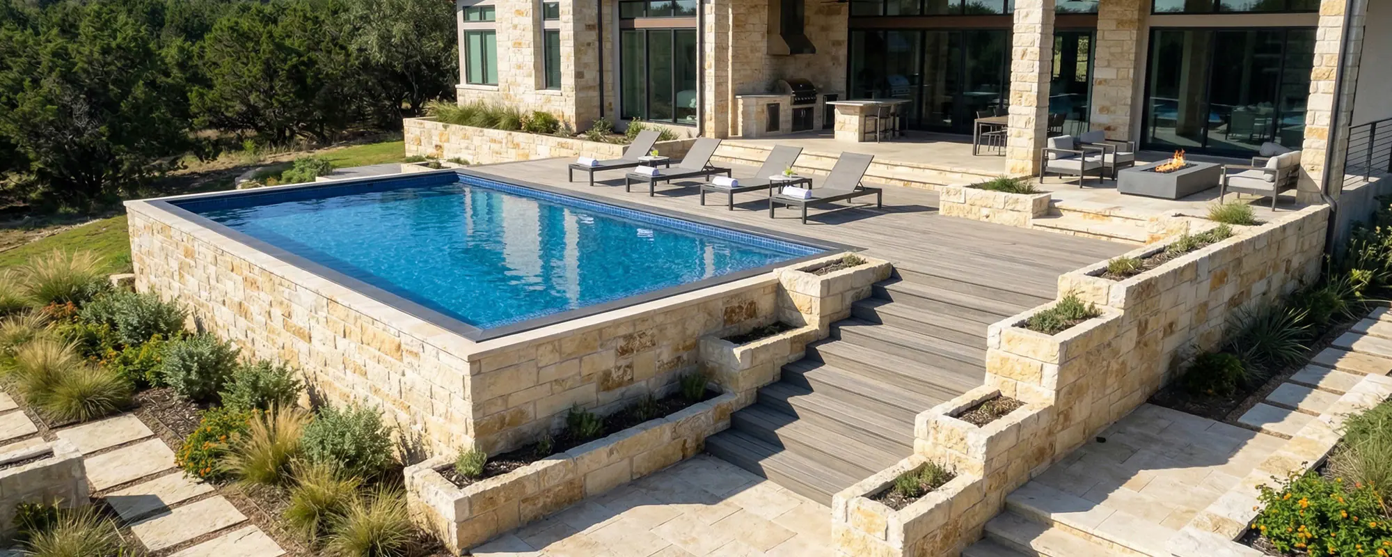 Large Ecopool Semi-Inground Pool Alongside Modern Home