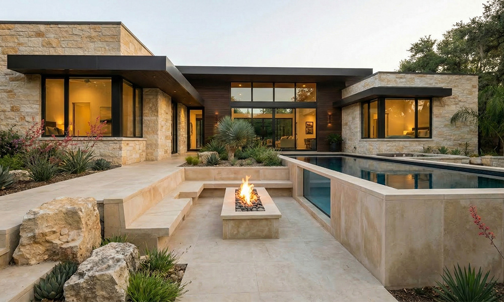 Modern Canvas S-Series pool with stone walls