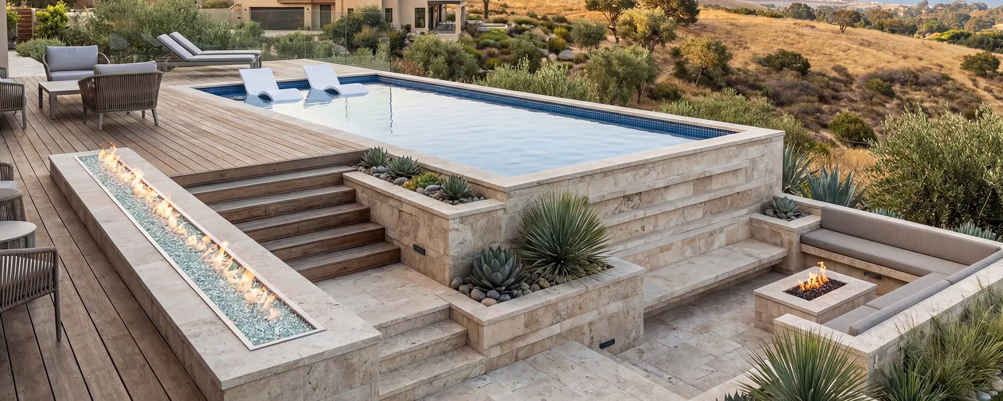 Ecopool Semi-Inground Pool with Viewing Window and Custom Cladding