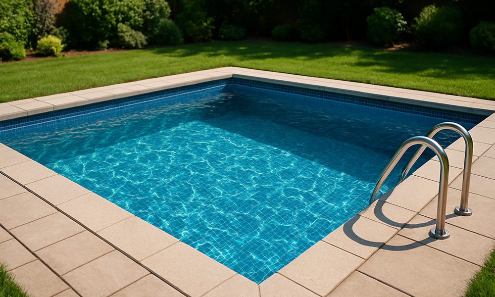 Inground pool with interior steps and baja shelf entry